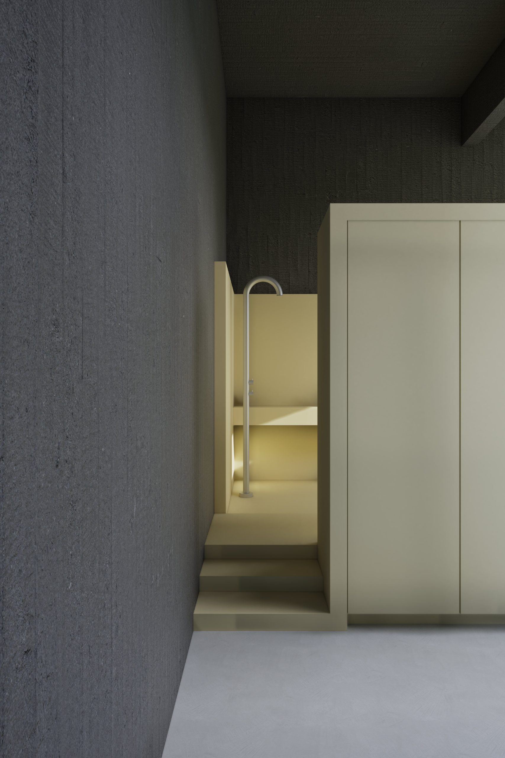 Trap naar de gele badnis met douche